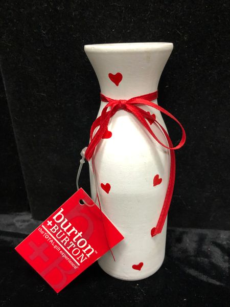 Red Hearts Decorative Vase - Painted Wood Vase Shape, White, 5in - Love Gifts - Valentines Day Gifts
