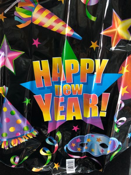 *Colorful Happy New Year Black Foil Balloon, 18in