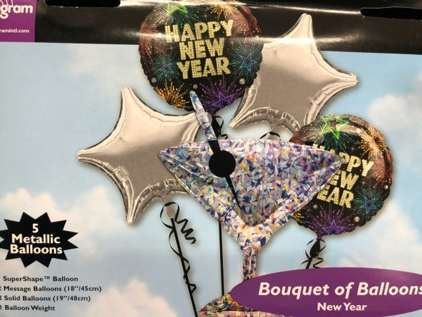 *Happy New Year Fireworks, Martini Glass Super Shape Foil Bouquet Balloons - 5 Balloons