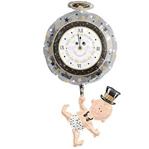 *New Year Baby Hanging from Countdown Clock, Super Shape Foil Balloon, 39in