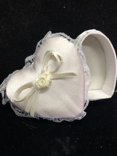 White Satin Heart Shape Trinket Box - Jewelry Holder - Mom Gifts - Mother's Day