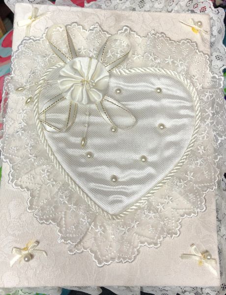 *Handmade White Heart Lace Photo Album, 12in - Wedding - Bridal - Engagement