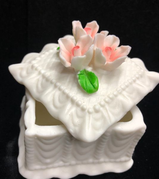 Porcelain Rose Trinket Box, Square - Jewelry Holder - Mom Gifts