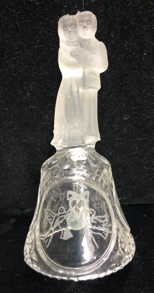 *Vintage Bride and Groom Crystal Dinner Bell, 6in, Frosted Glass - Wedding Couple - Bridal - Engagement