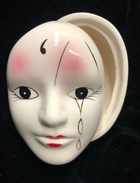 *Rare Vintage French Pierrot Face Trinket Box, Jewelry Holder - by Price Products