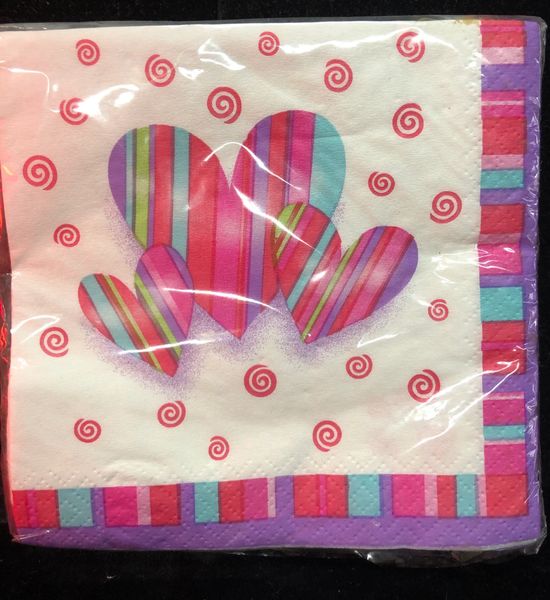 BOGO SALE - Hearts & Stripes Love Beverage Napkins, 16ct - Love Party - Valentine Party - Hearts and Stripes