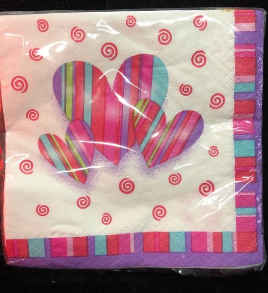 *Hearts & Stripes Love Beverage/Cocktail Napkins, 16ct - Valentines