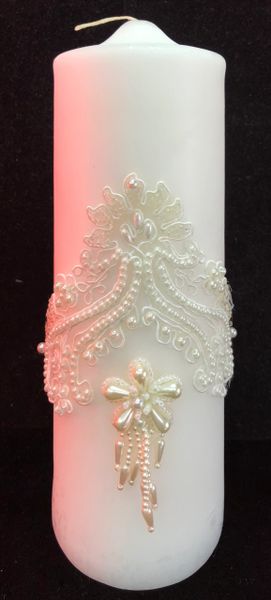 *Elegant & Decorative Bridal Candle, Tall Pillar, Beaded - 9in - Wedding
