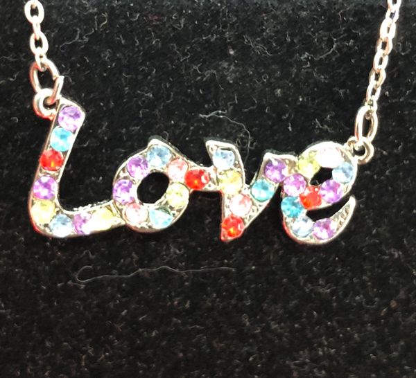 *Love Necklace, Colorful Stones - Valentines - Costume Jewelry