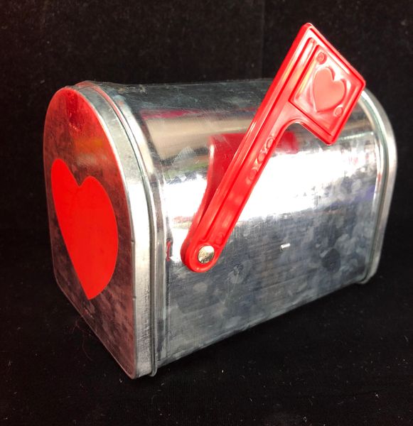 *Silver Mailbox with Red Hearts - Gift Box, 4in - Valentines - Love Novelty Gifts