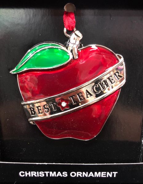 *Best Teacher Apple Christmas Ornament, 3in - Holiday Novelty Gifts - Thank You, Appreciation