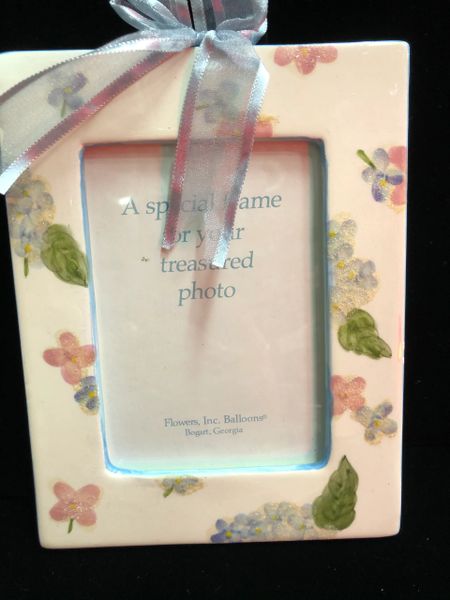 SALE - Floral Frame with Blue Ribbon, 8in - 3x5 Photo - Mom Gifts - Mother's Day
