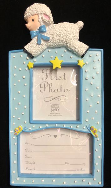 SALE - New Baby Boy First Photo - Personalized Keepsake Picture Frame with Lamb, 9in - Baby Gifts