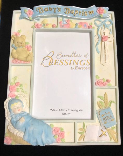 *Blue Baptism Picture Frame, Baby Boy - 7in, 4x6 photo, by Enesco