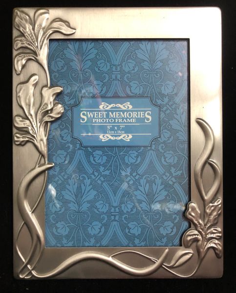 Brushed Silver Floral Picture Frame, 8in - 5x7 Photo - Wedding - Bridal Gifts