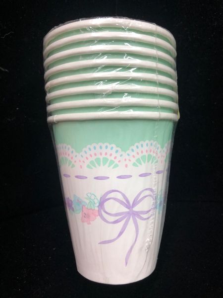 BOGO SALE - Christening Day Party Cups,9oz - 16ct - White, Mint Green