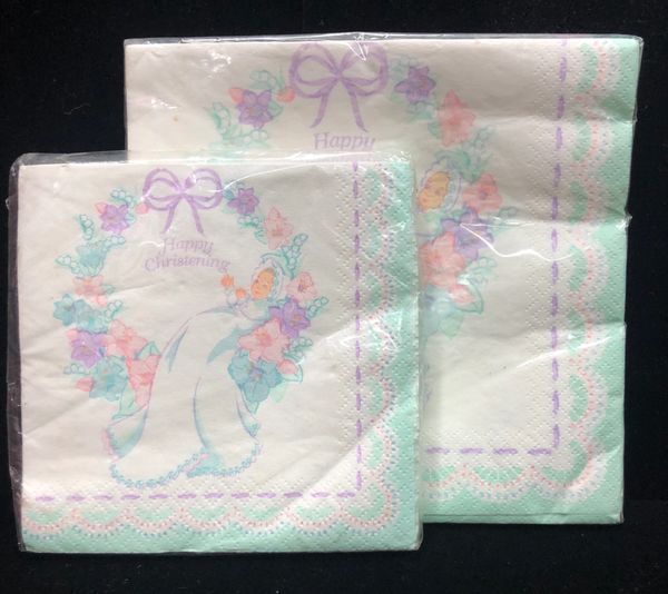 BOGO SALE - Christening Day Party Napkins, 32ct - White, Mint Green