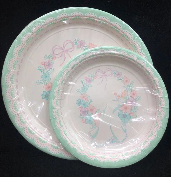 Christening Day, Baptism Party Cake & Dinner Plates, 8ct - White, Mint Green