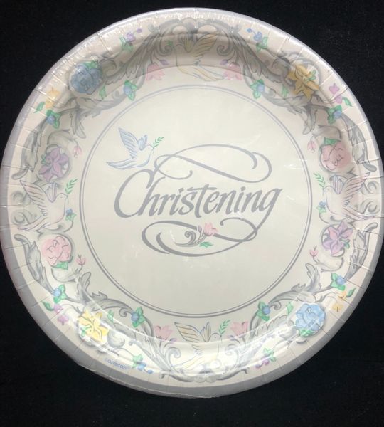 BOGO SALE - Cross Scroll Christening Dinner Party Plates, 10,5in - 8ct