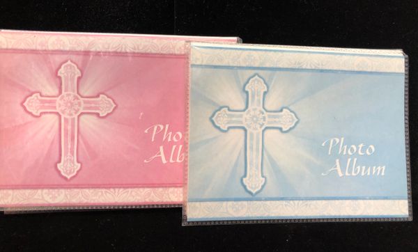 BOGO SALE - Flip Photo Album Gift with Cross, Pink or Blue - Keepsakes