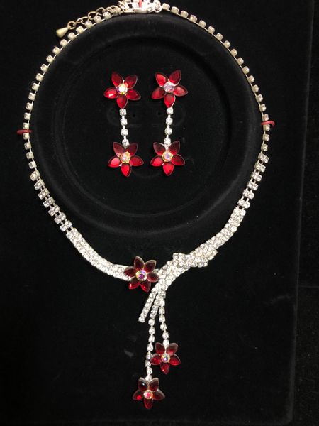 Rhinestone Necklace & Earring Set - Red - Mom Gifts - Mother's Day - Costume Jewelry Sale