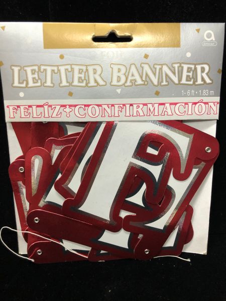 SALE - Confirmation Banner, Feliz Confirmacion, Red - 6ft English or Spanish