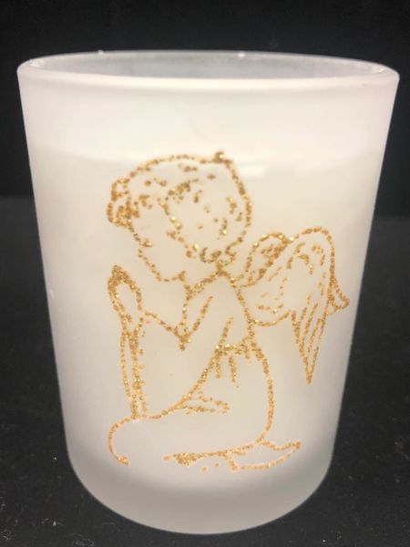 BOGO SALE - 4 Angel Votive Candles in Glass with Gold Glitter, 2.5in - 4pcs - Communion - Confirmation