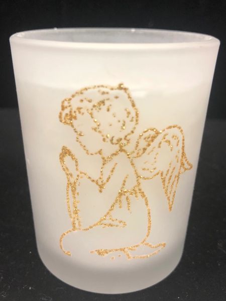 Angel Votive Candles in Glass with Gold Glitter, 2.5in - 3 Candles - Communion - Confirmation