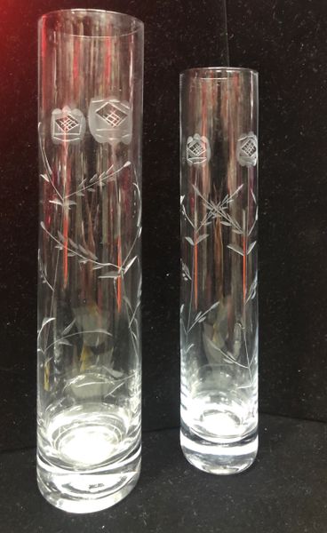Tall Floral Glass Vases, 2pcs - Decorative - Floral Etching - Mom Gifts - Mother's Day - Flowers