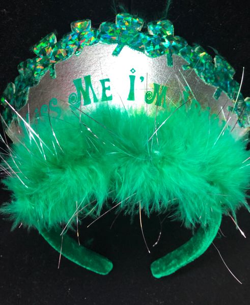 Kiss me I'm Irish Headband, Shamrocks - Green Marabou Feathers - St. Patrick's Day, Clovers - under $20