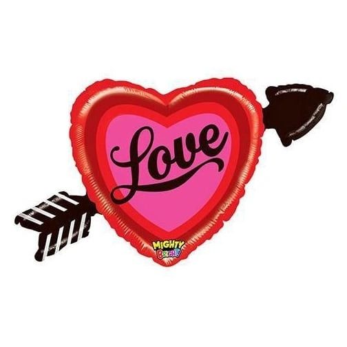 (#30) Jumbo Love Heart with Cupids Arrow Super Shape Foil Balloon, 36in - Valentines Day - Girlfriend