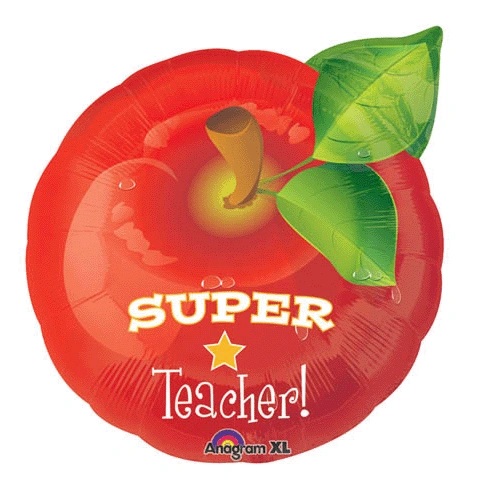 (#39) Super Teacher Balloon - Shiny Apple Shape Foil Balloon, 20in