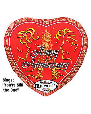 (#1a) Happy Anniversary Musical Foil Balloon, Sing A Tune, Plays You're Still the One, Red 28in - Instrumental Gifts