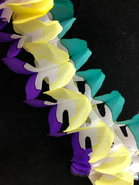 BOGO SALE - Mardi Gras Hanging Tissue Garland, 10ft - Green, Yellow, Purple - Mardi Gras Decorations