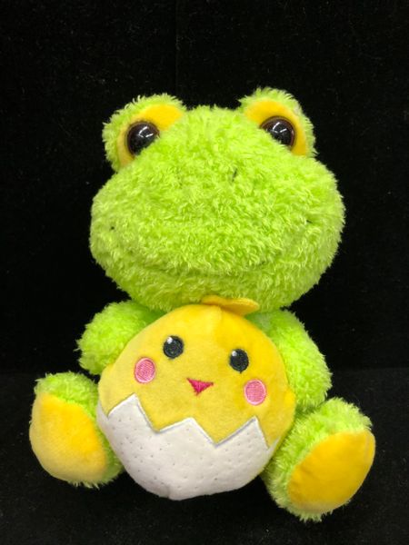 Frog Plush Holding Hatched Baby Chick, Green - 7in