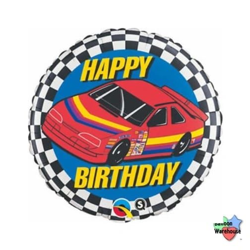 (#8) Happy Birthday Race Car Round Foil Balloon