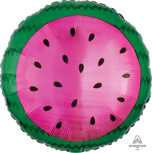 (#29a) Seeded Watermelon Round Foil Balloon, 18in - Fruit