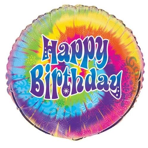 (#9) Tie Dye Swirl 60s 70s 80s Disco Birthday Round Foil Balloon, 18in