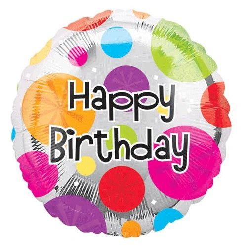 (#13) Happy Birthday Dots, Round Foil Balloon, 18in