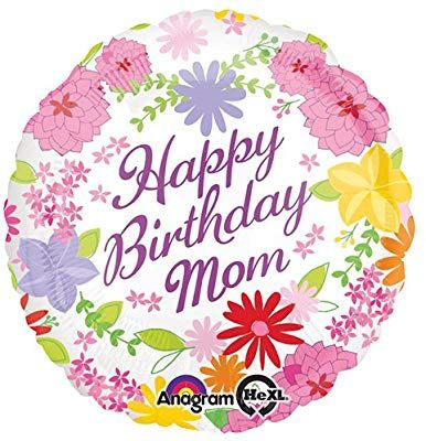 (#27) Happy Birthday Mom Floral Foil Balloon, 18in - Flowers
