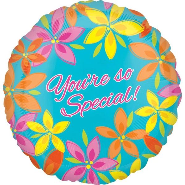 (#16a) You're So Special, Floral, Round Foil Balloon, Blue - 18in