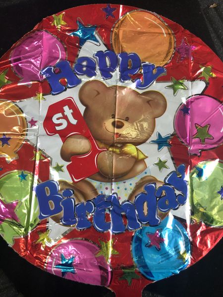 (#4) 1st Birthday Teddy Bear Foil Balloon, 18in