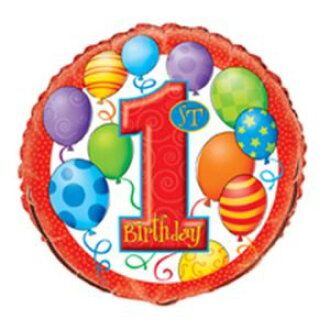 (#9) 1st Birthday Foil Balloon, 18in - Red - First Birthday Balloons