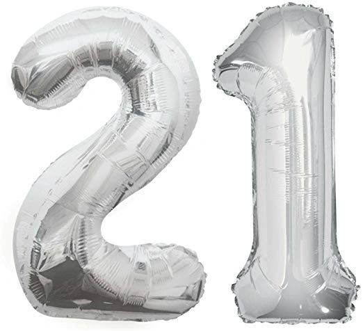 (#12a) 21st Birthday Silver Megaloon Number Foil Balloons - 34in