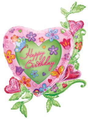 *Jumbo Happy Birthday Garden Heart Super Shape Pink Foil Balloon, 30in