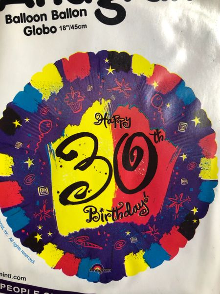 30th Birthday Foil Balloons, 18in