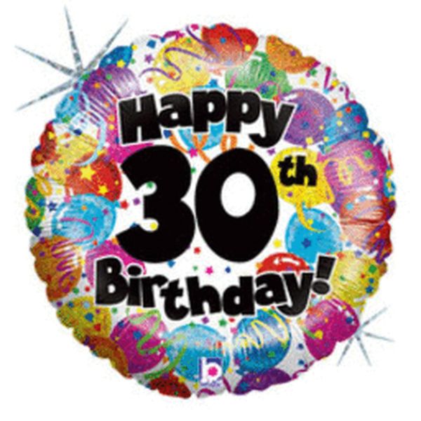 (#25) 30th Birthday Round Foil Balloon, Colorful - 18in