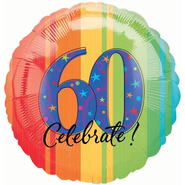(#28) 60th Birthday Foil Balloon - Colorful, 18in