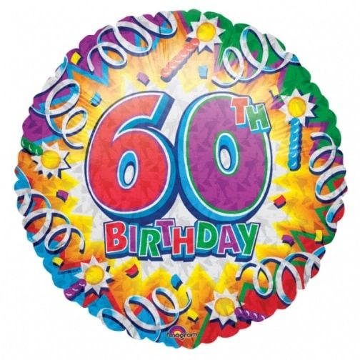 (#30) 60th Birthday Foil Balloons, Colorful - 18in
