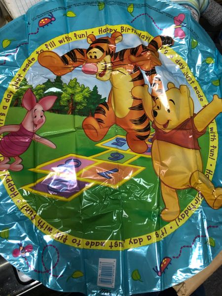 Rare - BOGO SALE - Winnie the Pooh Balloon, 18in - Tigger, Piglet Playing Hopscotch Blue Foil Balloon